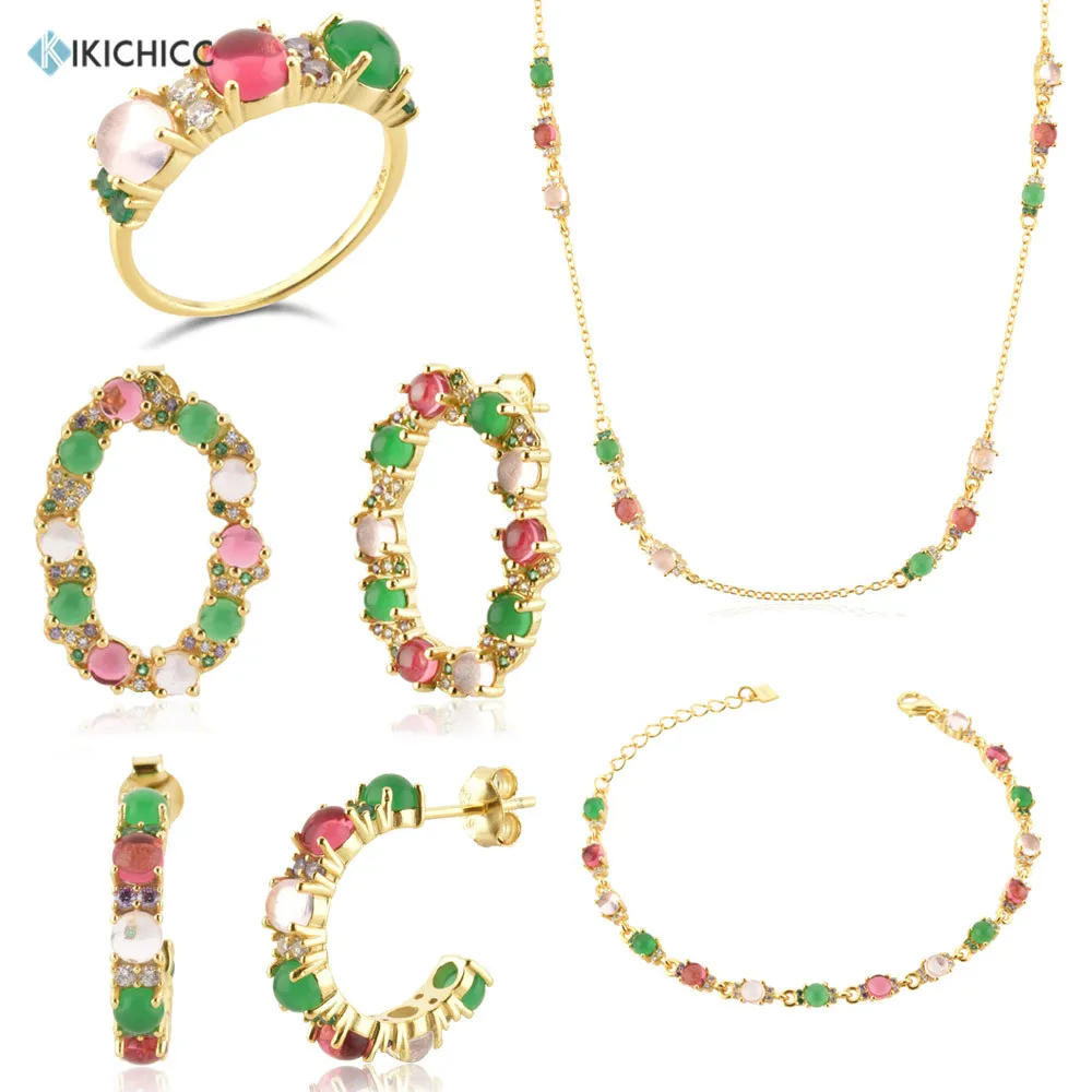 Kikichicc 925 Sterling Silver Rainbow Cz Gold Lofoten Island Luxury Orecchini Collare Bracciale Set Di Gioielli 2021 Accessori Donna