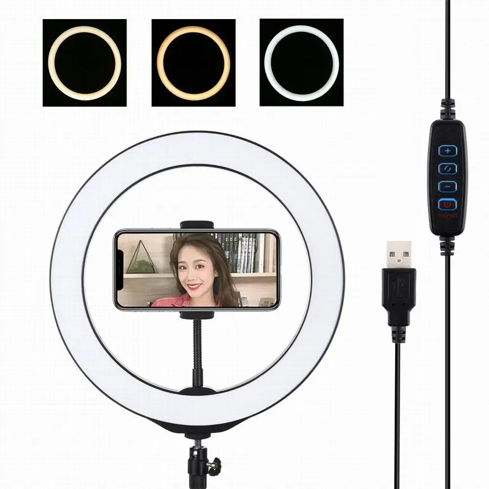 

With Stand 10" LED Ring Light Photographic Selfie Ring Lighting for Smartphone Youtube Makeup Video Studio Tripod Ring Light