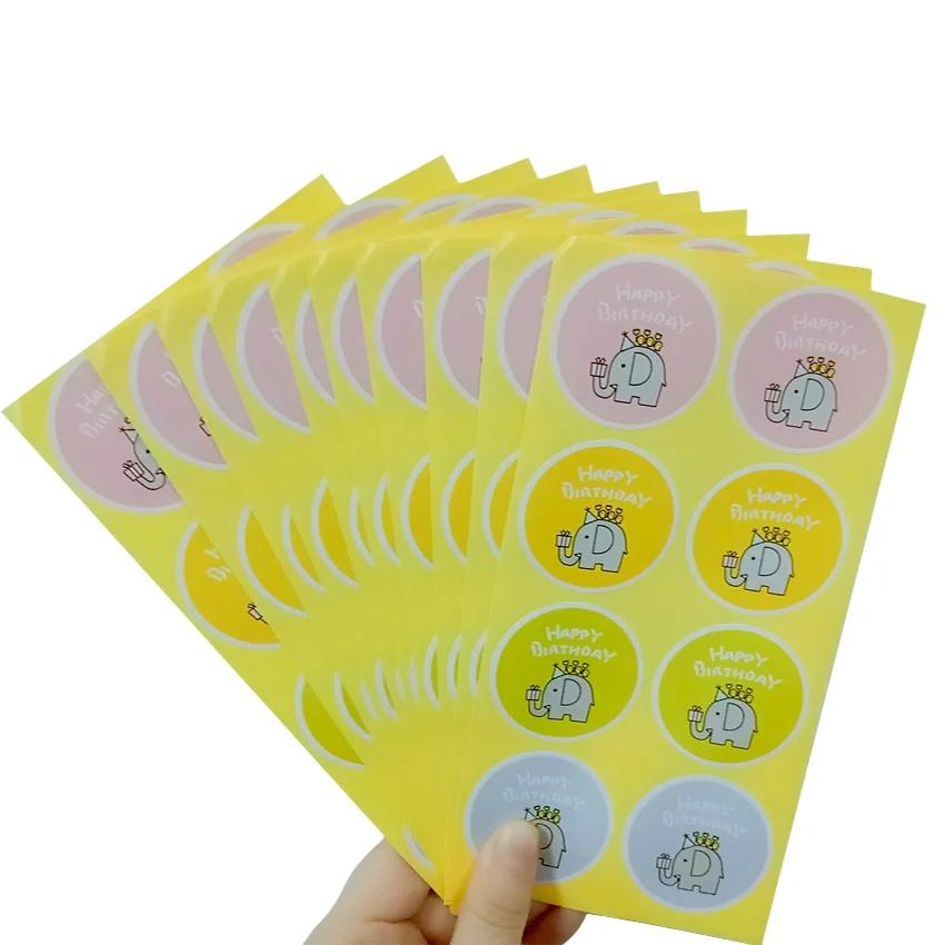

80pcs/lot Cartoon Elephant 'Happy Birthday' Paper Seal Sticker Gifts Decorative Package Sealing Label For Handmade Products
