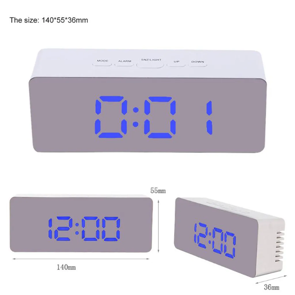 Multi Functional Digital LED Mirror Clock Alarm Night Lights Thermometer For Home Living Room Decoration