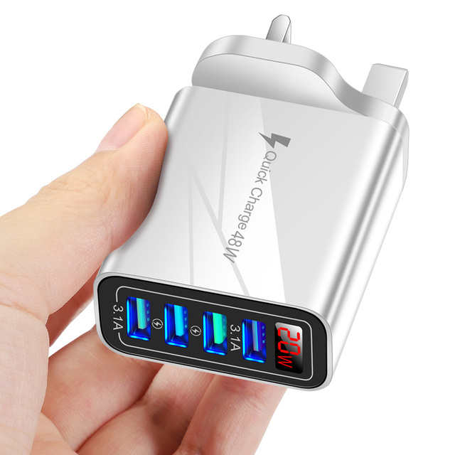 Charger Fast Charging 5V 3.1A Display 4 Ports Wall Mobile Phone Charger For iPhone 13 12 Samsung S21 Xiaomi 12 USB  adapter