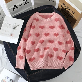 

Love Print Women Knitted Sweater 2020 Autumn Long Sleeve Pullovers Soft Stretch Winter Warm Ribbed Sweater Plus Size Casual Tops