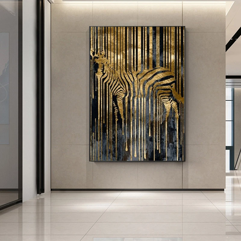 Abstract Art Golden Zebra Nordic Canvas Painting Modern Posters and Prints Scandinavian Cuadros Wall Art Picture for Living Room