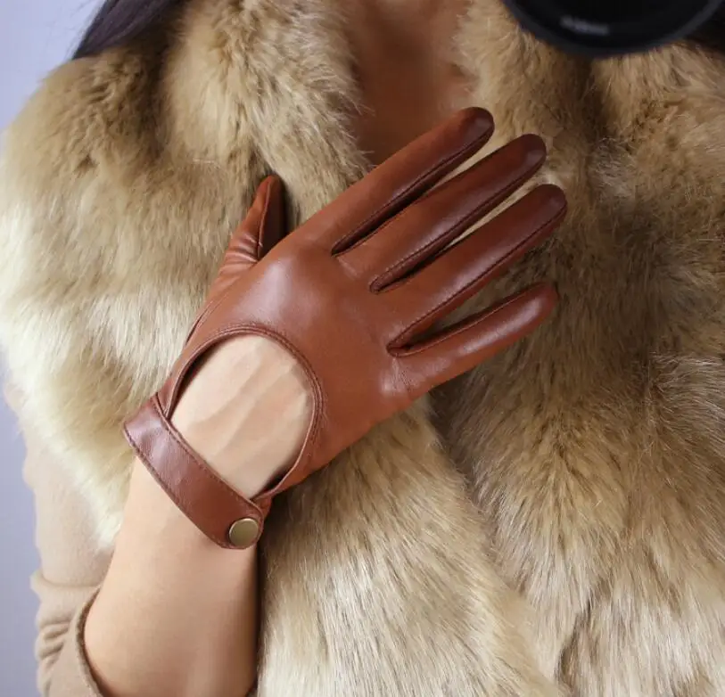 Женские перчатки из натуральной овечьей кожи, женские короткие спортивные перчатки из натуральной кожи, перчатки для вождения с сенсорным экраном R2127