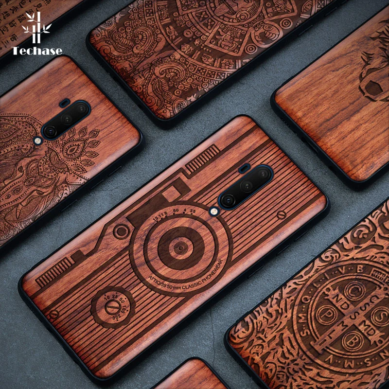 Techase для Oneplus 7T Pro чехлы с резной деревянной задней крышкой противоударные