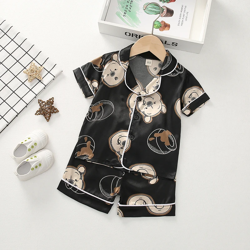 Summer Silk Children Clothing Sets Short Sleeve Kids Pajamas Baby Clothes for Girls Boy Clothing Sleepwear Sets Kids Clothes cotton nightgowns Sleepwear & Robes