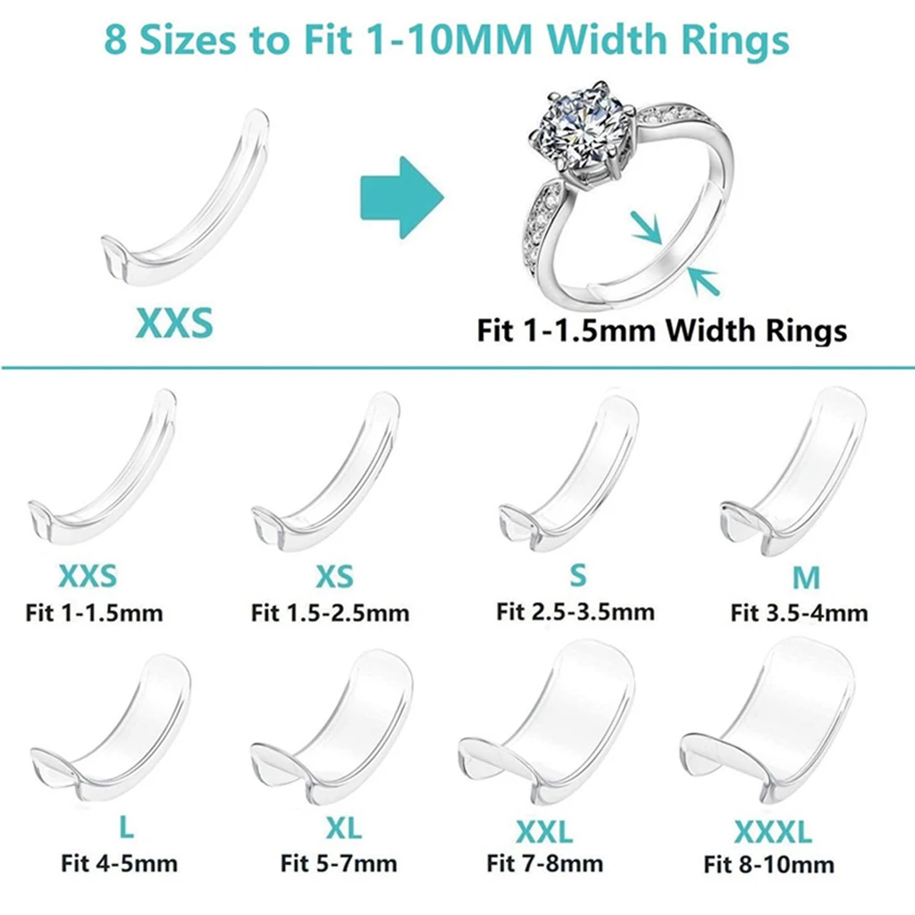 8 velikostech silikon neviditelná průhledný prsten rozměr zajišťovač resizer volné kroužky reduktoru prsten sizer vhodný jakýkoli kroužky šperků nástroje