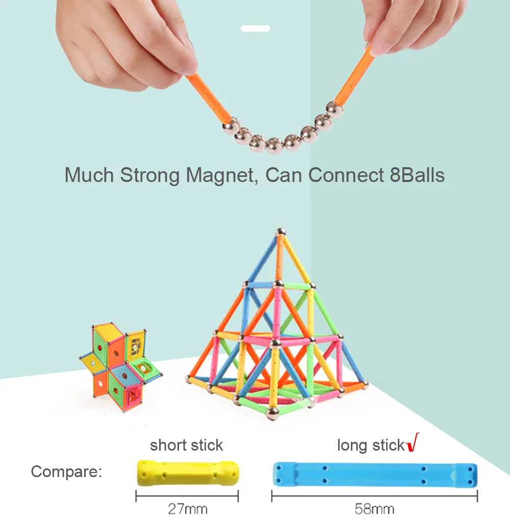 84 шт. магнитные шарики и длинные палочки магнитные дизайнерские строительные блоки 3D моделирование конструктор игрушки для детей Подарки