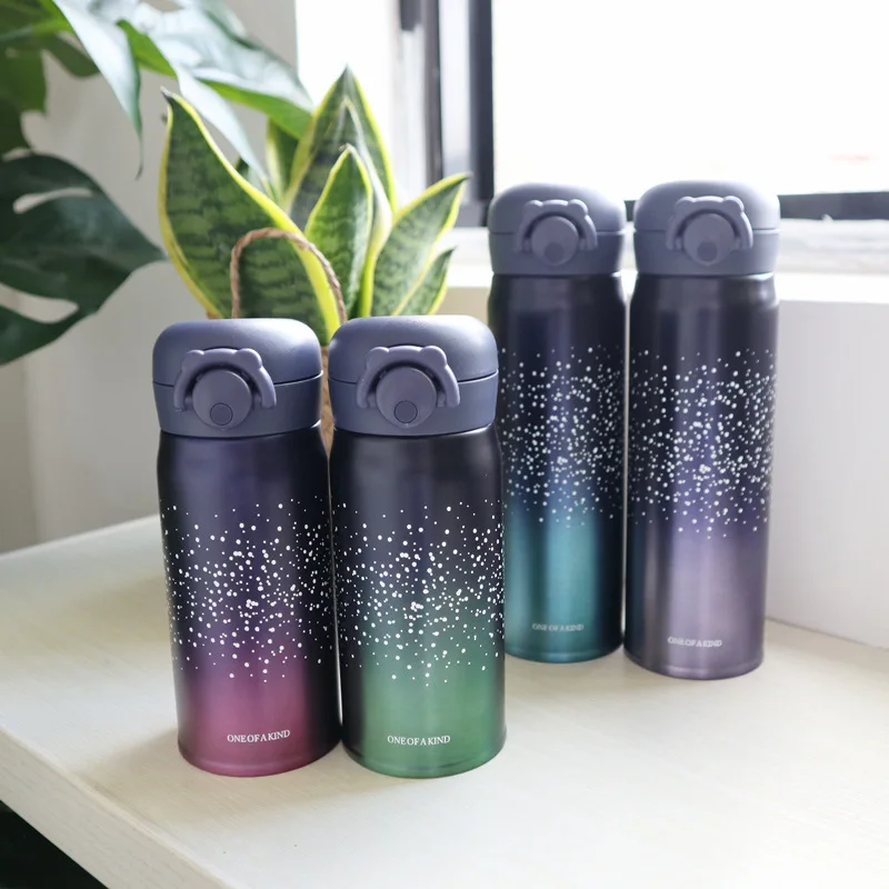 Korean Trend Starry Sky Gradient Water Cup Harajuku Straight Stainless Steel Thermos Bottle Male and Female Student Couple Cup
