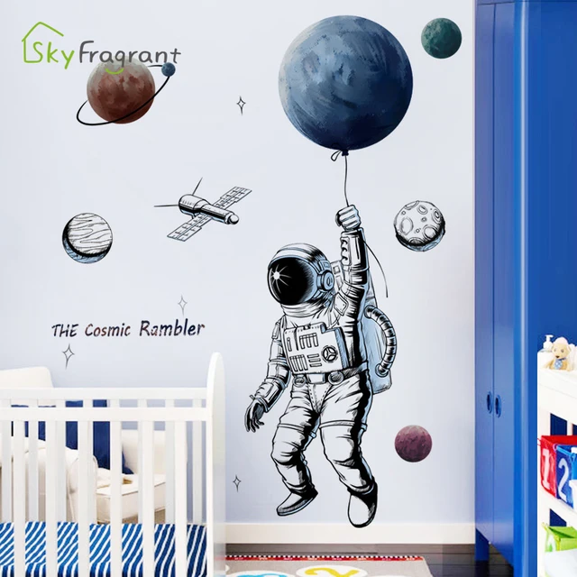 Pegatina de pared de astronauta con tema espacial, decoración de pared autoadhesiva para dormitorio, sala de estar, decoración 3d para habitación de niños, decoración del hogar 1