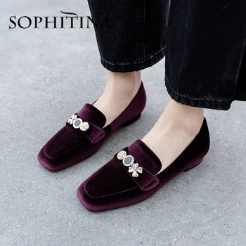 

SOPHITINA Casual Women Flats Metal Decoration Slip-On High Quality Comfortable Shallow Square Toe Shoes Comfortable Flats PO467