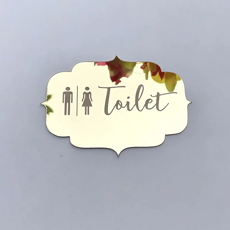 Laser Cut Hollow Mirror Stickers Toilet Sign Mirror Wall Sticker for Home Hotel Washroom Door Sign Sticker