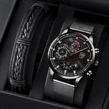

Brand Mens Casual Quartz Stainless Steel Mesh Belt Watches Fashion Grace Men Business Calendar Date Leather Bracelet Watch