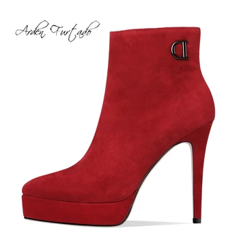

Arden Furtado Fashion Women's Shoes Winter Pointed Toe Stilettos Heels Zipper Sexy Elegant Ladies red Boots Women's ankle Boots