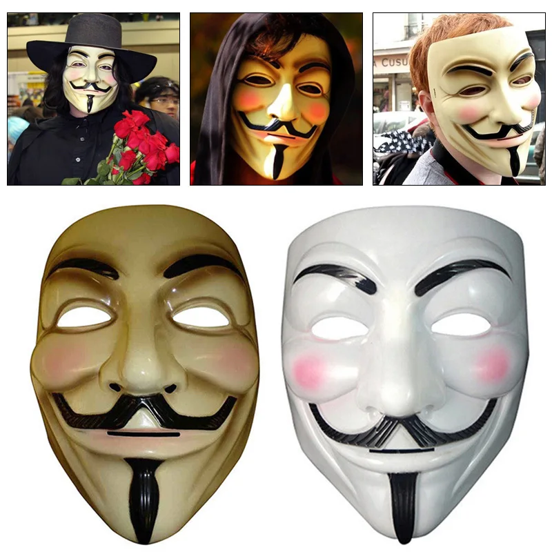 Вендетта Хэллоуин косплей фантазии туалетный V маска Guy Fawkes макияж белый/желтый