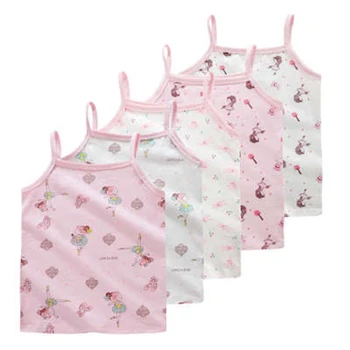 

Girl Cartoon Floral Camisole Summer Baby Bottoming Printing Tanks Tops Kid Cotton Underwear Teenager Soft Comfortable Undershirt