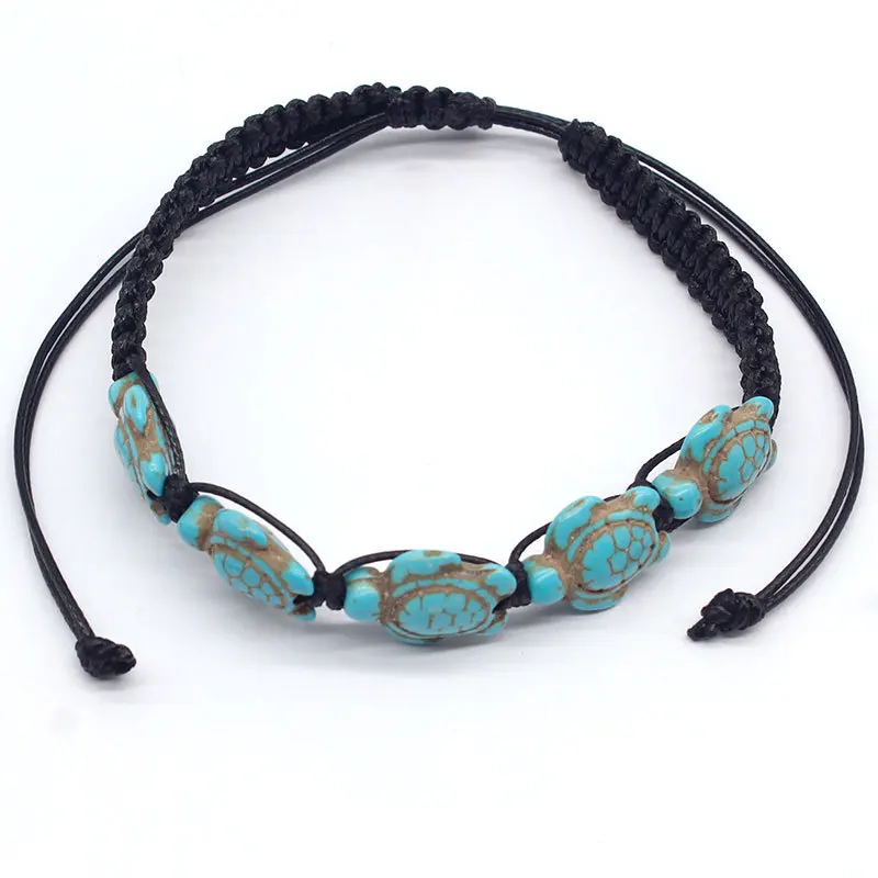 

New Hand-woven Boho Pine Stone Footchain Ankle Bracelets Five Tortoise Creative Rope Adjustable Anklets for Women