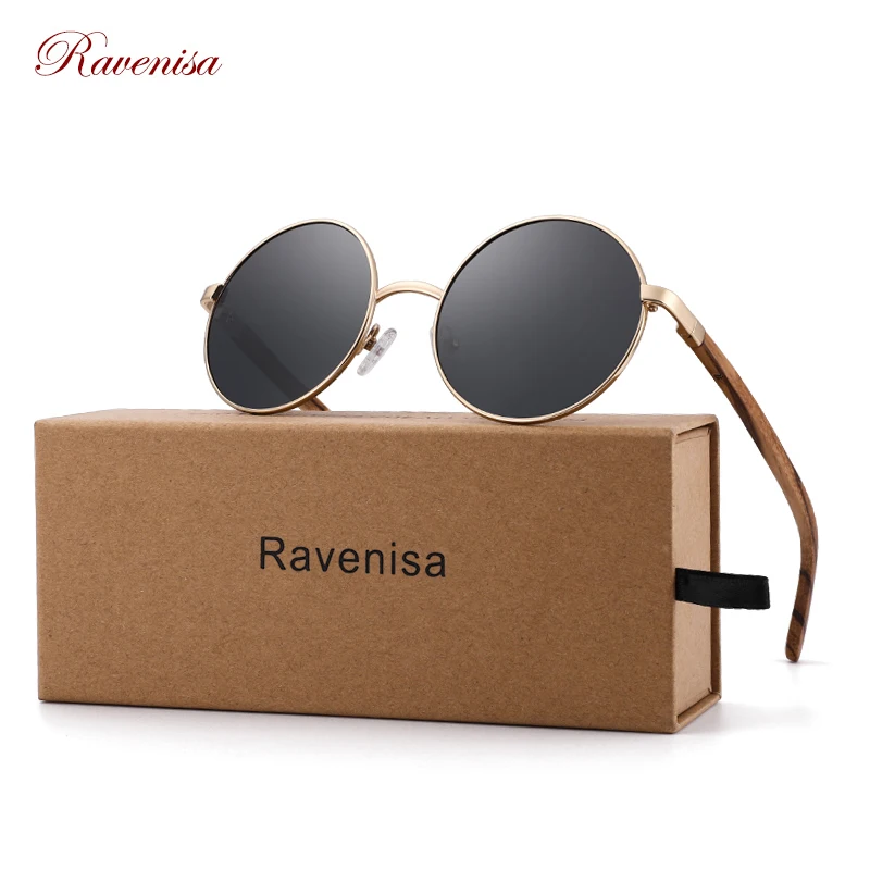 

2020 Ravenisa Retro Round Wooden Sunglasses With Polarized Wood Sun Glasses For Men Women Blue Mirror Goggle Vintage Eyewear
