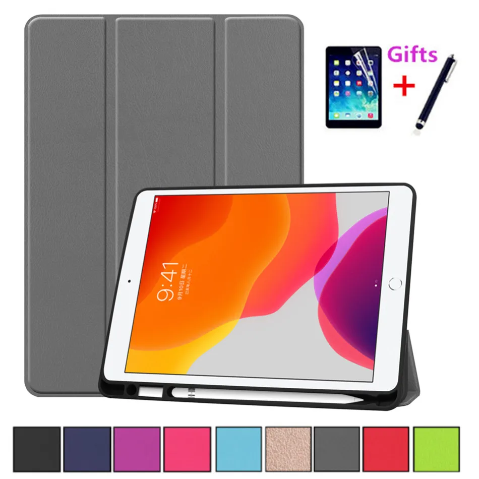 

For iPad 7th 10.2" Case 2019 A2198 With Pencil Holder Stand Cover For iPad 10.2 Case Auto Sleep / Wake+Screen Protector+pen