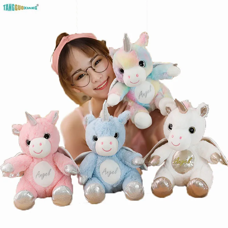 

25cm cute Plush toys Unicorn with Angel wings Soft Stuffed Animals Doll 100% Cotton Christmas Kids baby girl Gift