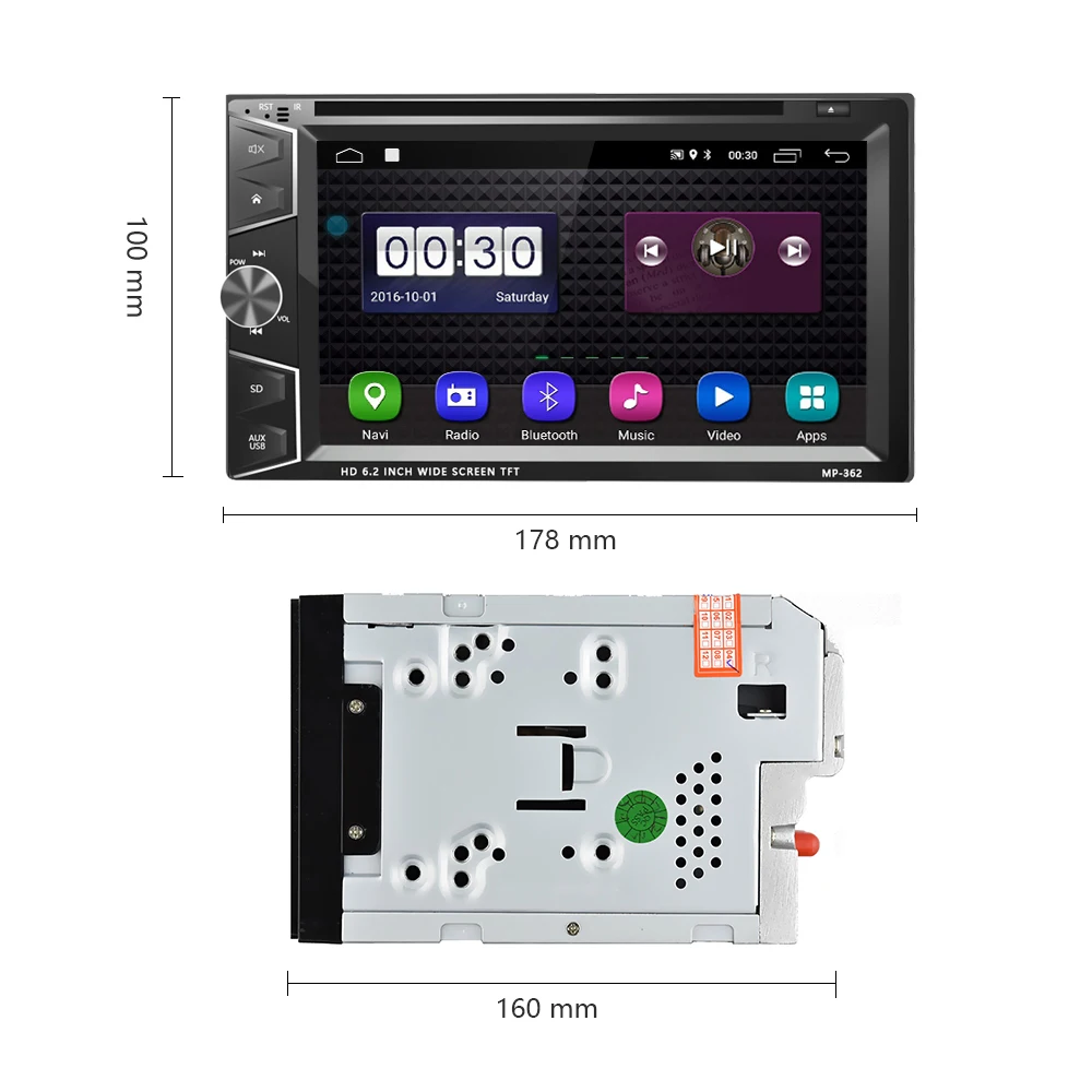 Podofo 2 Din Android 6.0 Auto DVD Player GPS Bluetooth Touchscreen Auto Stereo MP3 MP4 Auto Multime