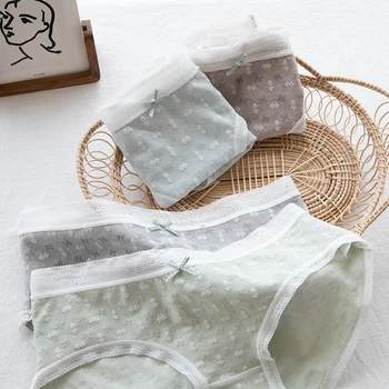 

underwear fresh floral bow cotton women s breathable comfortable mid waist briefs ropa interior femenina bragas de mujer lote