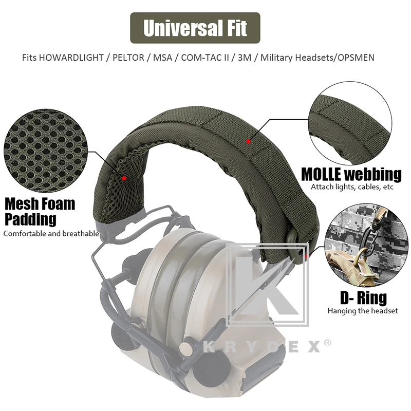 KRYDEX Modular Headphone Stand Protection Cover Ranger Green Tactical Headband Earmuff Headset Stand MOLLE Case For HOWARD MSA