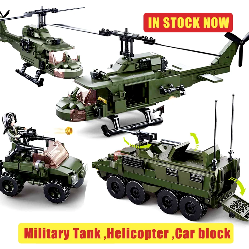 

Sluban Amphibious Tank Army Predator Helicopter Armored Vehicle Car Building Block Compatible Legoed Military Toys Bricks Gifts