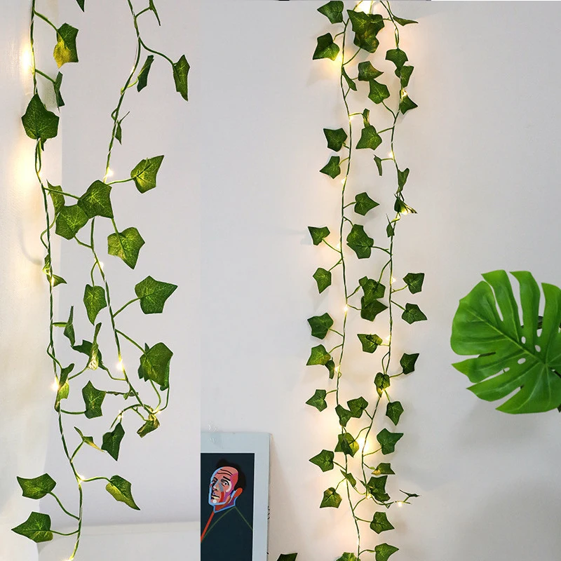Guirlande lumineuse Led plante artificielle, 2M, lierre à feuilles vertes, pour la maison