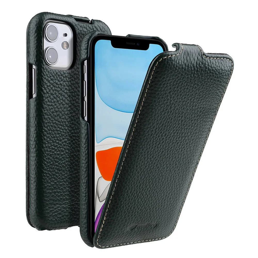 

Vertical Open Genuine Leather Flip Phone Case Cover For iPhone 11 Pro Max X Xr Xs Max 5.8 6.1 6.5 Real Cowhide Business Cases