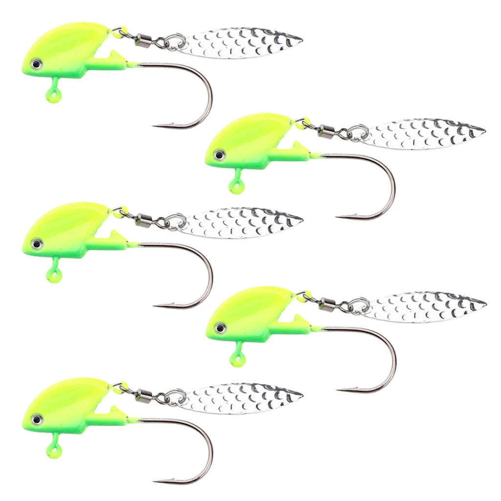 5pcs Shad Jig Heads Luminous Fishing Lures Underspin Swimbait Hooks with Spoon for Saltwater and Freshwater Bass Walleye