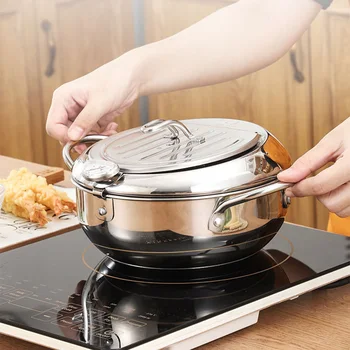 

Multifunctional Deep Fryer With Lid Fried Chicken Oil Cylinder Kitchen Tempura Pot Temperature Control Home Cooking Tools