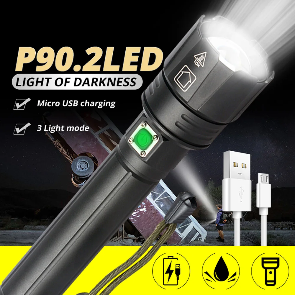 260000LM самый мощный XHP90 светодиодный фонарь XLamp Zoom фонарь XHP70 USB Перезаряжаемый водонепроницаемый фонарь для использования 18650 26650 для кемпинга