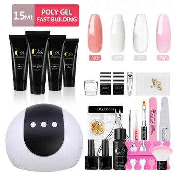

4/6pcs/Kit 15ml Poly Gel Set Extend Fast UV Builder Gel Form With 24W White Lamp For Manicure Finger Extension Brush Tool
