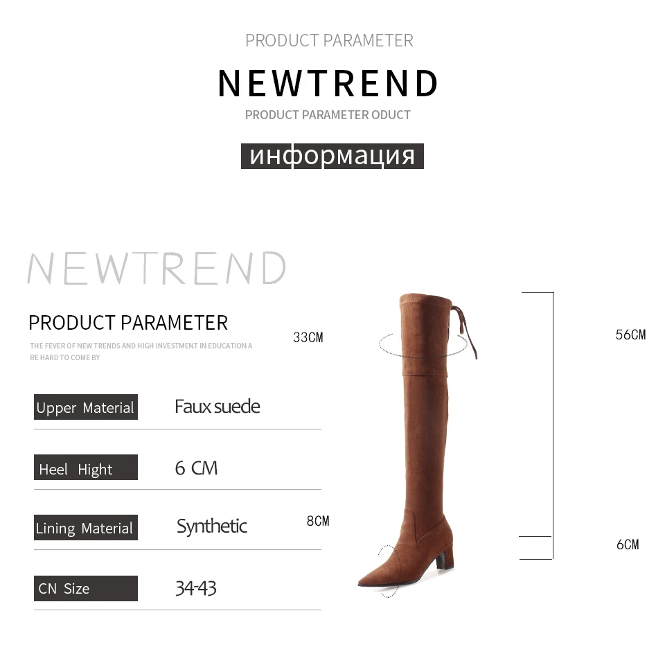 ENMAYER Over The Knee Boots Basic Pointed Toe Slip-On Faux Suede Slim Boots Fashion Winter Thigh High Boots Size 34-43