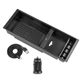 

Center Console Organizer Wireless Charger 10W QI Phone Charging Storage Box for Ford F150 F-150 2015-20 Car Armrest Box