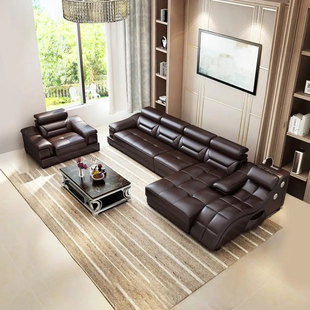 Коричневый Гостиная диван набор диван мебель кровать muebles de sala в форме буквы L массаж Настоящая Натуральная кожа диван Кама буфами на рукавах asiento sala футоны - Цвет: Коричневый