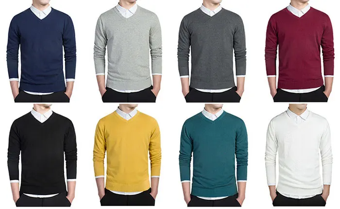 Men's Fashion Boutique Pure Color Cotton Cardigan V-neck Formal Social Business Knitting A Sweater Male Sweater