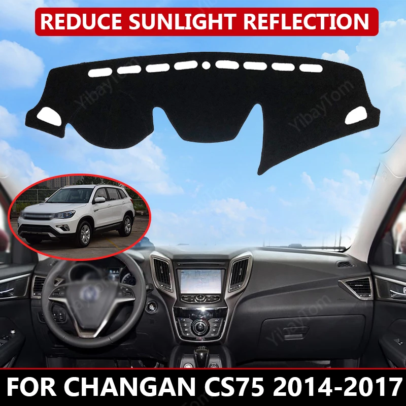 

Коврик для автомобильной приборной панели Changan CS75 2014-2017, бархатный чехол для автомобильной приборной панели, Черные Блоки, пыль, снижает уровень шума, автомобильные аксессуары