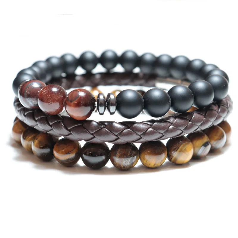 Мода 3 шт./компл. бусины Браслет Подвески из натурального камня DIY Leahter Braclets набор