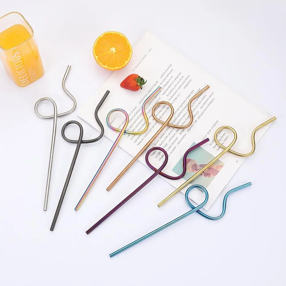 Reusable Metal Straws Set Drinking Straw Food Grade Rust-proof Stainless Steel Unique Shaped Drinkware Bar Party Accessory