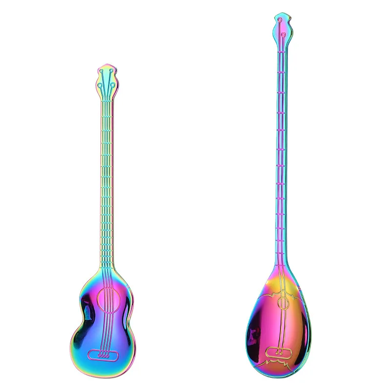 

Gold-plated Music Bar Spoon Gift Cutlery Mini Fashion Mixing Instrument Guitar Spoon Christmas Gift