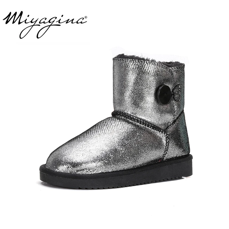 MIYAGINA/женские зимние ботинки в австралийском стиле г. Ботильоны из натуральной воловьей кожи теплые зимние ботинки женская обувь Большие размеры 35-44