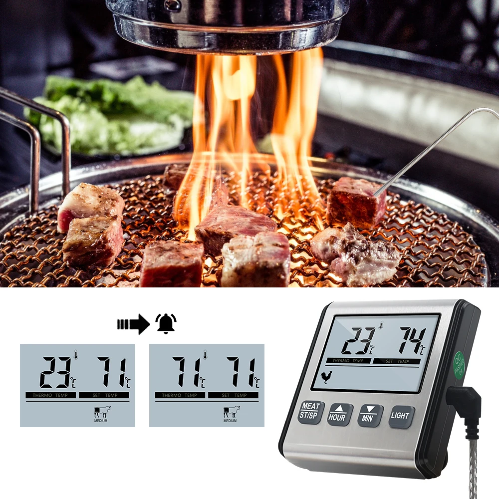 Digital Oven Thermometer Meat Kitchen Alarm Timer Function Temperature Meter for Grill Cooking Food BBQ Meat Probe LCD Display images - 6