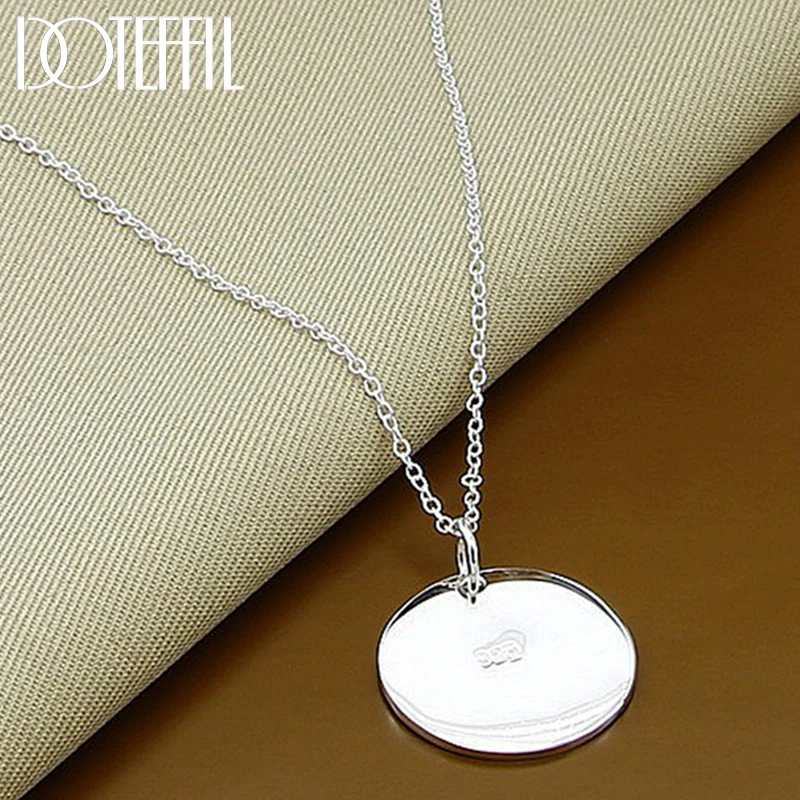 DOTEFFIL 925 Sterling Silver Round Card Tag Pendant Necklace 18-30 Inch Chain For Women Brand Jewelry Wedding Engagement Gift