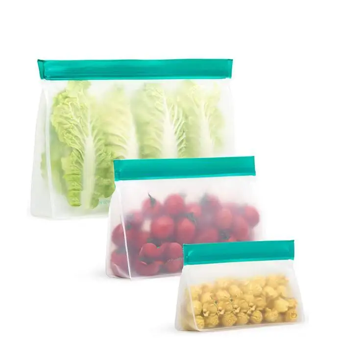 Reusable Food Storage Bag Snacks Fruit Leakproof PEVA Storage Bag 3 Size food storage bag for Kitchen, Outdoor, Travel,Home