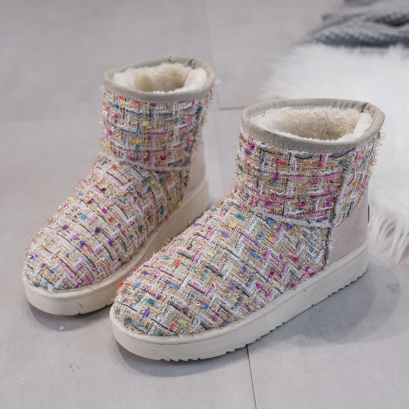Lucyever Mix Color Snow Boots Women Thicken Warm Long Plush Inside Ankle Boots for Women Casual Flat Platform Winter Shoes Woman