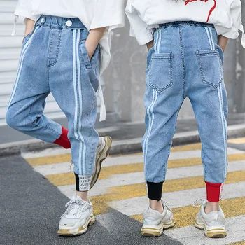 Autumn New Kids Clothes Denim Harem Pants For Baby Girls Stylish White Ribbon Jeans For Girl Ankle-length Jean Toddler Teen pant 2