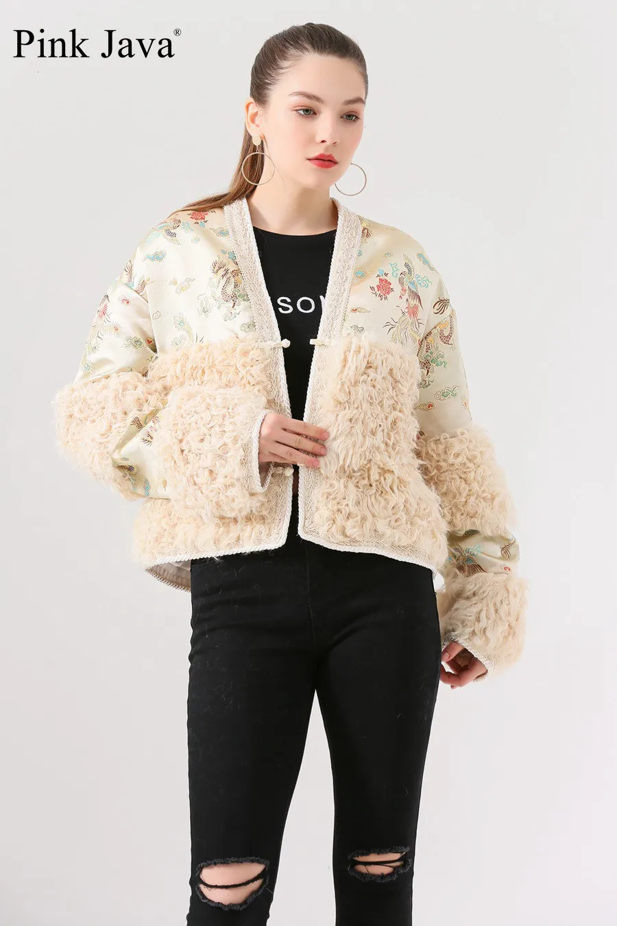 beige Короткая шуба из натурального Лисьего меха QC19052 Новое поступление, горячая распродажа, в китайском стиле, настоящая Меховая куртка натуральном овечьем меху пальто с мехом овечка пальто с мехом; модные - Цвет: beige