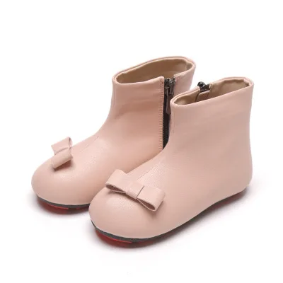 Pink Износостойкая повседневная обувь нескользящие ботинки для девочек с бантиком-бабочкой детская обувь принцессы с высоким берцем детская обувь на молнии сбоку - Цвет: Pink